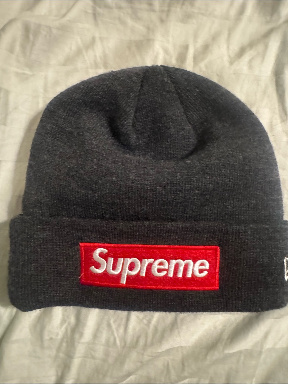 Supreme Dark Gray Beanie with Red Box Logo